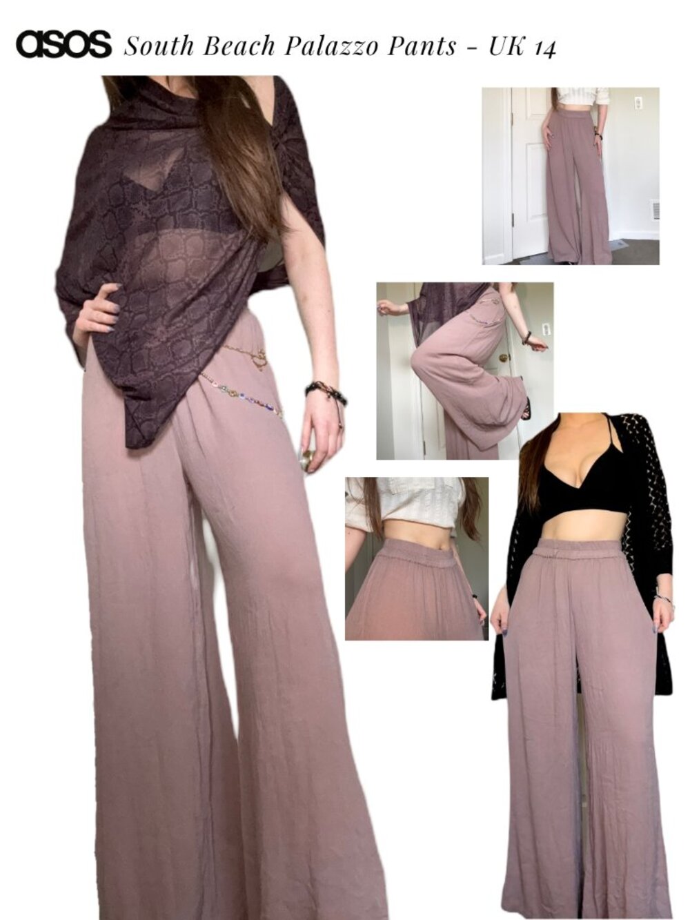 NWOT Palazzo Pants Beach Cover Up Wide Leg Flowy Resort Pants UK 14 US 12